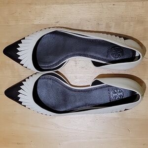 Tory Burch White / Brown Leather Flats